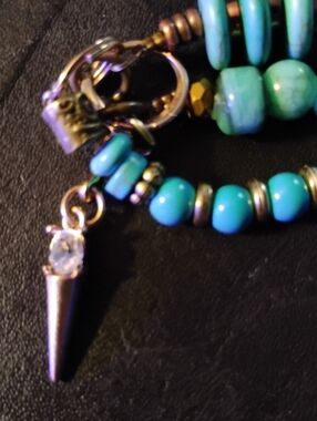 Turquoise Beaded Bracelet with Gold Spike Charm